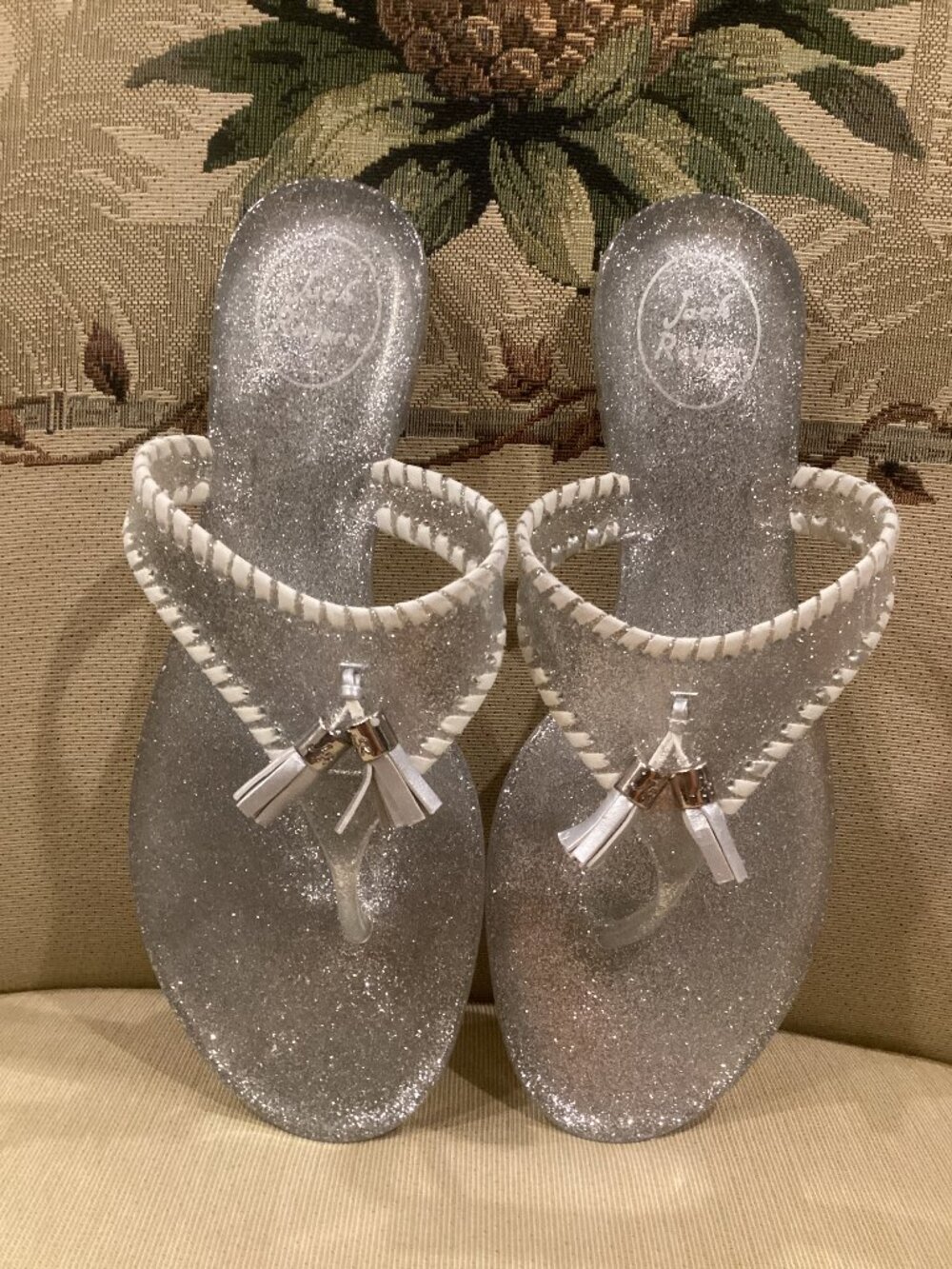 Women's Jack Rogers Silver Sparkle "Alana" Jelly Sandals - Size 7